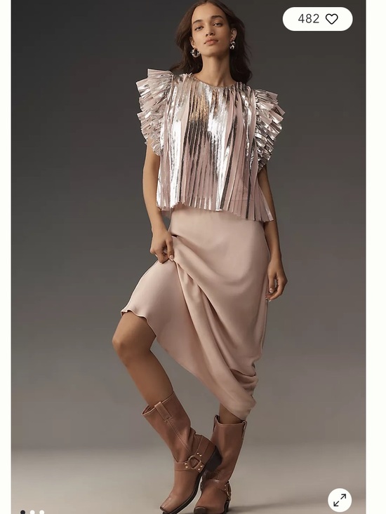 Anthropologie Tops - Anthropologie Flutter-Sleeve Foil Pleated Top